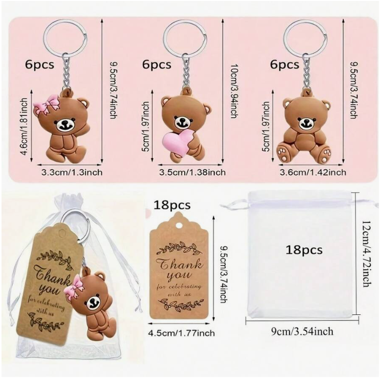 Set 18 móc khóa quà tặng Gấu Teddy
