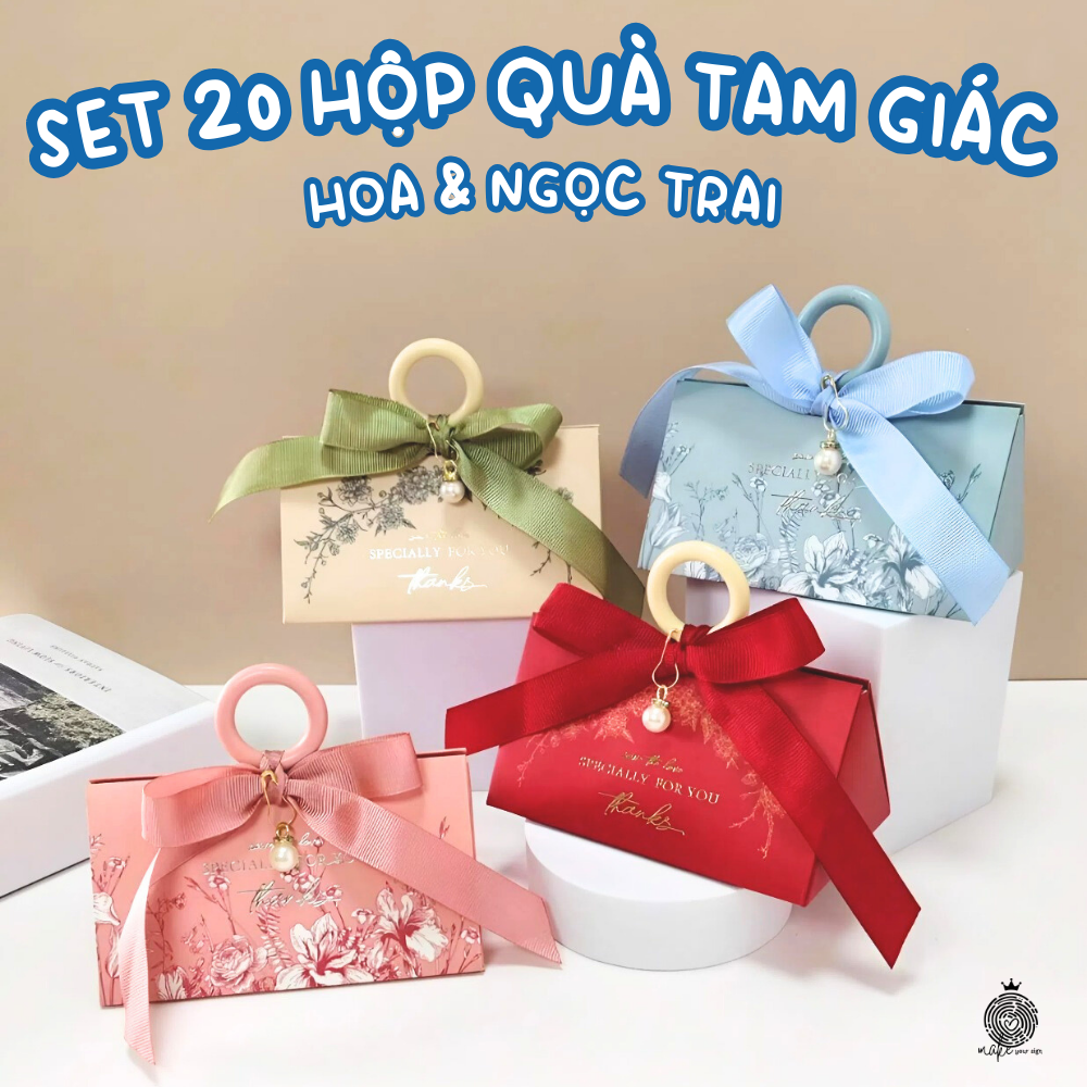 Set 20 hộp quà tam giác hoa & ngọc trai