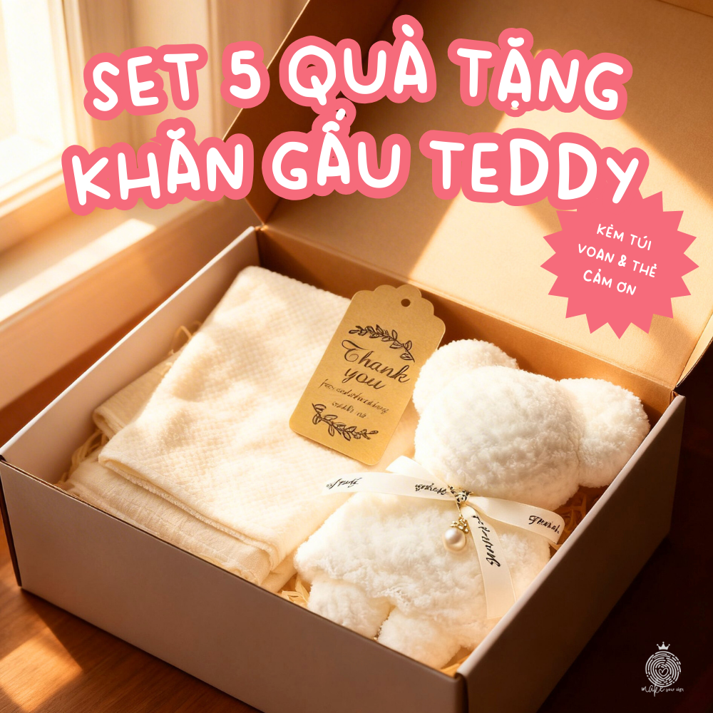 Set 5 quà tặng Khăn Gấu Teddy-kèm túi voan