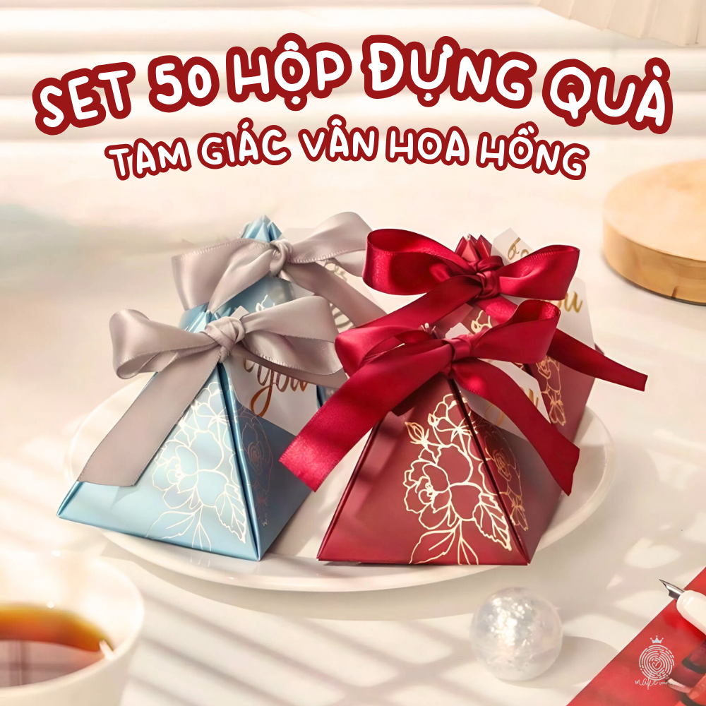 Set 50 hộp quà kim tự tháp vân hoa hồng