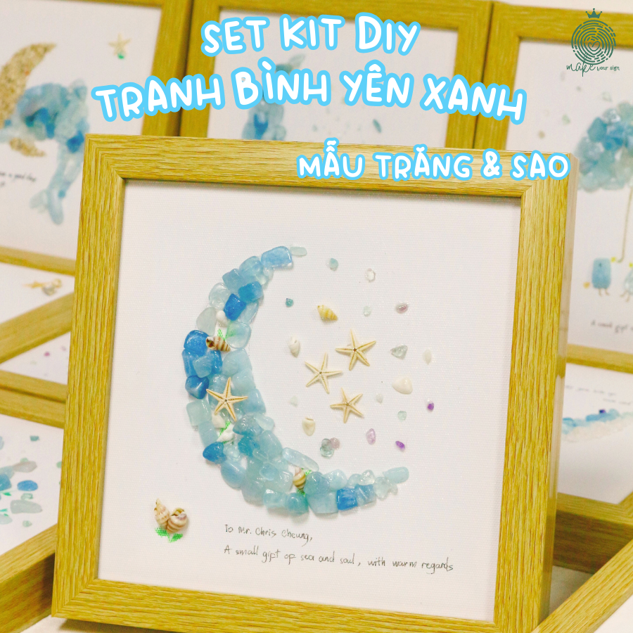 Set Kit DIY Tranh bình yên xanh mẫu 3 Mặt trăng & vì sao – Bộ Kit DIY Handmade Giúp Thư Giãn, Trang Trí & Quà Tặng Ý Nghĩa