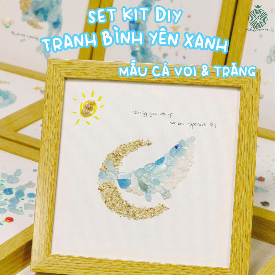 Set Kit DIY Tranh bình yên xanh mẫu 5 Cá voi & trăng – Bộ Kit DIY Handmade Giúp Thư Giãn, Trang Trí & Quà Tặng Ý Nghĩa