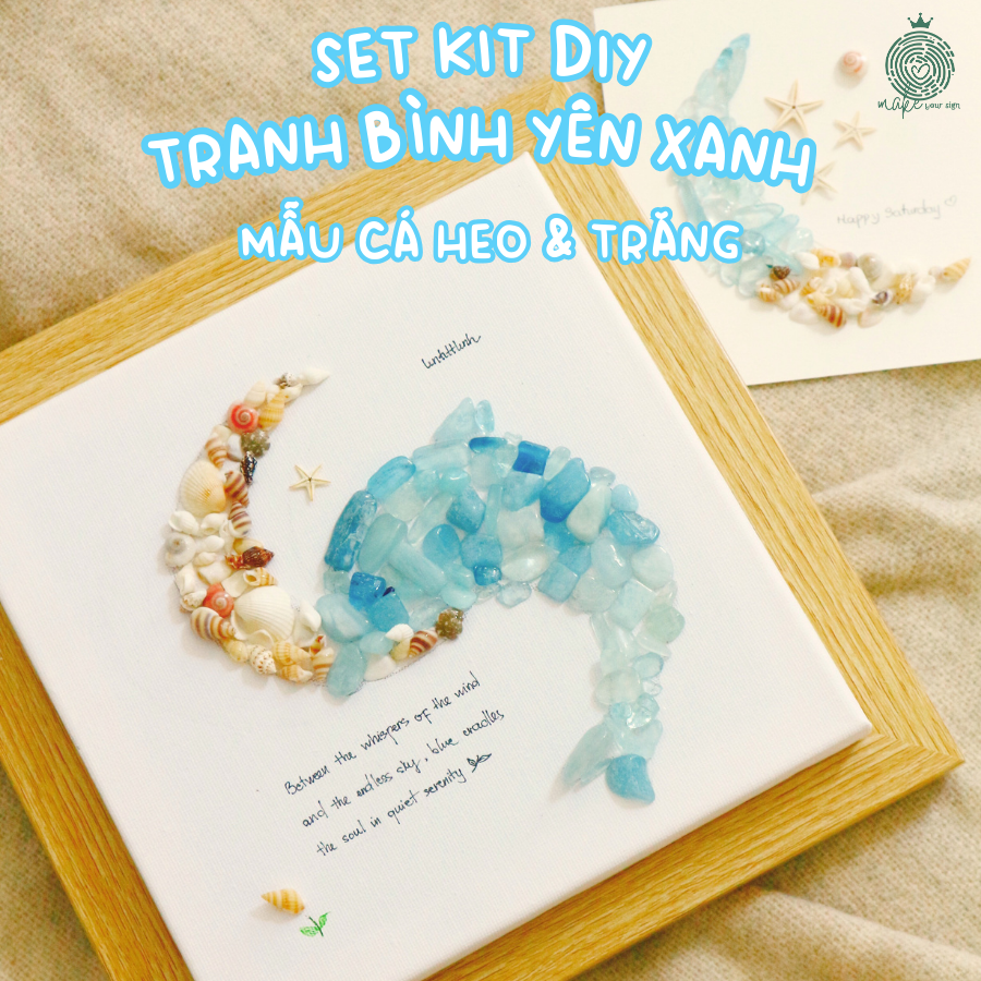 Set Kit DIY Tranh bình yên xanh mẫu 9 Cá heo mặt trăng – Bộ Kit DIY Handmade Giúp Thư Giãn, Trang Trí & Quà Tặng Ý Nghĩa