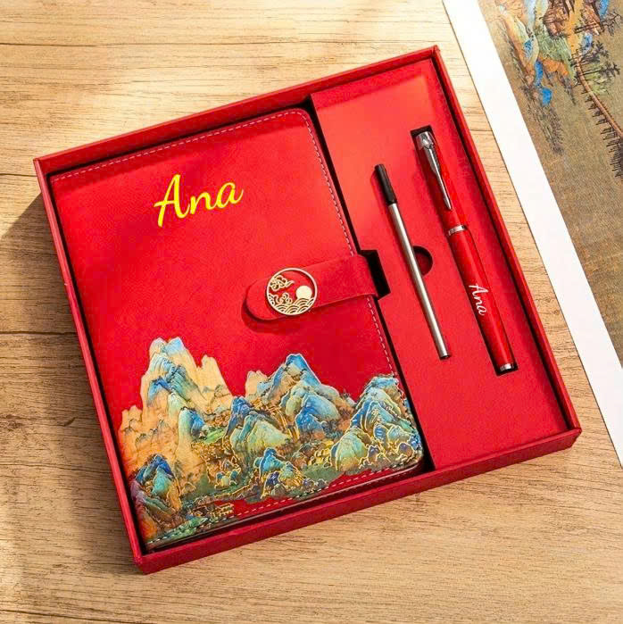 Set Sổ Da Họa Tiết & Bút Ký Cá Nhân Hóa Tên(Kích thước A5)