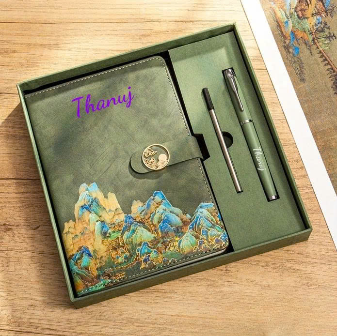 Set Sổ Da Họa Tiết & Bút Ký Cá Nhân Hóa Tên(Kích thước A5)