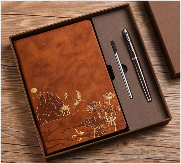 Set Sổ Da Họa Tiết & Bút Ký Cá Nhân Hóa Tên(Kích thước A5)