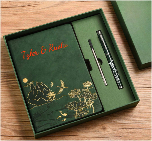 Set Sổ Da Họa Tiết & Bút Ký Cá Nhân Hóa Tên(Kích thước A5)