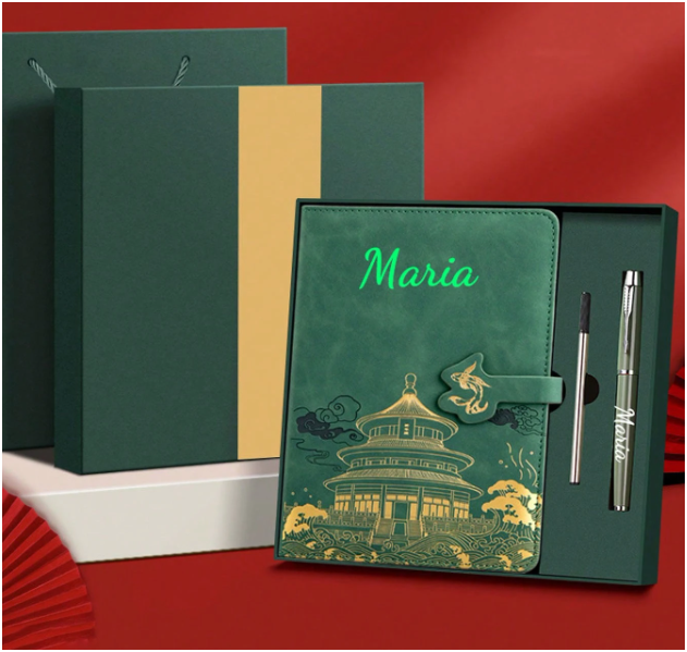 Set Sổ Da Họa Tiết & Bút Ký Cá Nhân Hóa Tên(Kích thước A5)