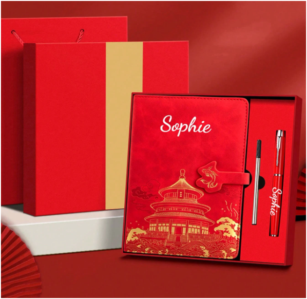 Set Sổ Da Họa Tiết & Bút Ký Cá Nhân Hóa Tên(Kích thước A5)