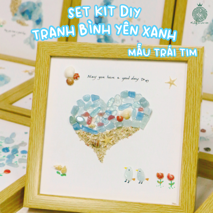 Set Tranh Đá Bình Yên Xanh Mẫu Trái Tim – Bộ Kit DIY Handmade Giúp Thư Giãn, Trang Trí & Quà Tặng Ý Nghĩa