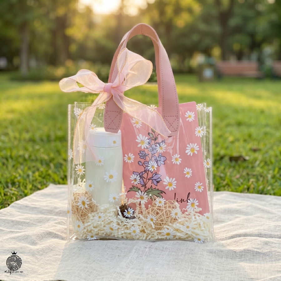 Set túi quà bình & sổ tay hoa pastel cá nhân hóa 1