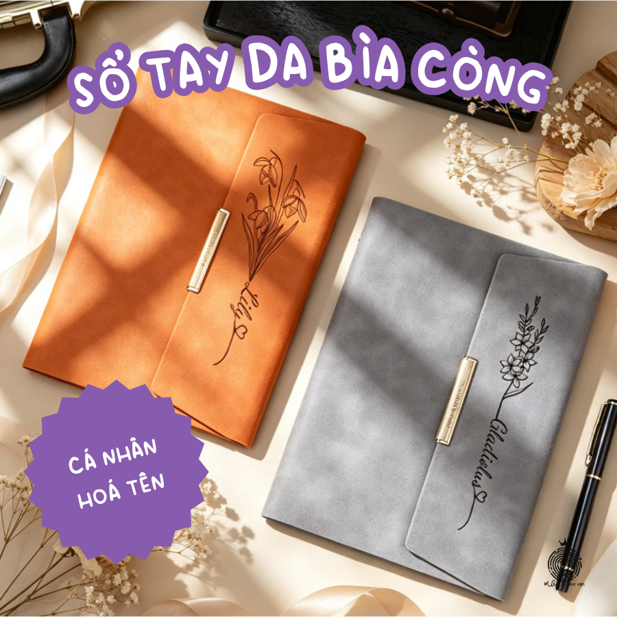 Sổ Tay Da Bìa Còng Cá Nhân Hóa Tên