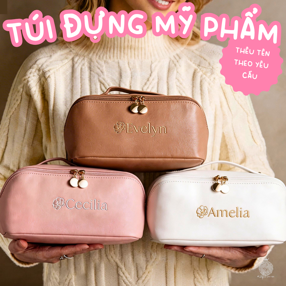 Túi Đựng Mỹ Phẩm Thêu Tên Theo Yêu Cầu