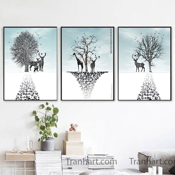 Bộ tranh canvas hươu nai trắng