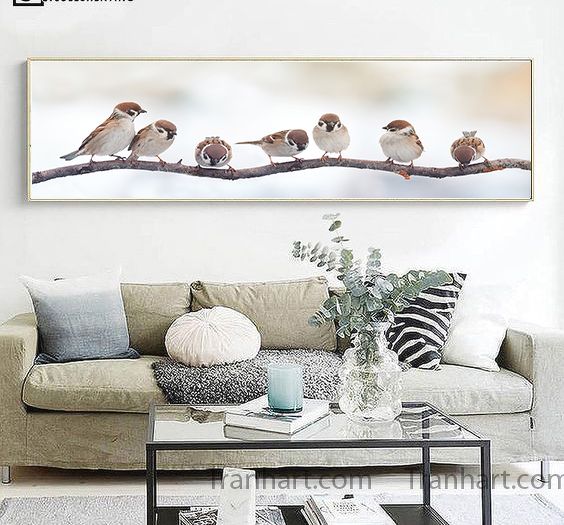 Tranh canvas những chú chim sẻ - 40x120cm