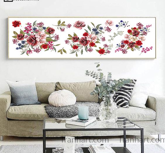 Tranh canvas hoa lá mùa xuân 2 - 40x120cm