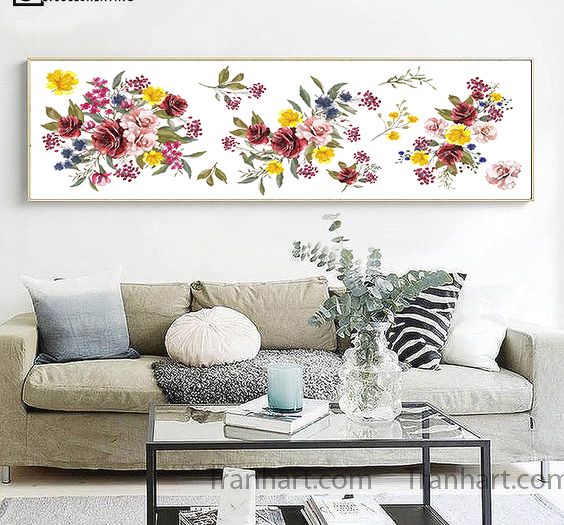 Tranh canvas hoa lá mùa xuân - 40x120cm