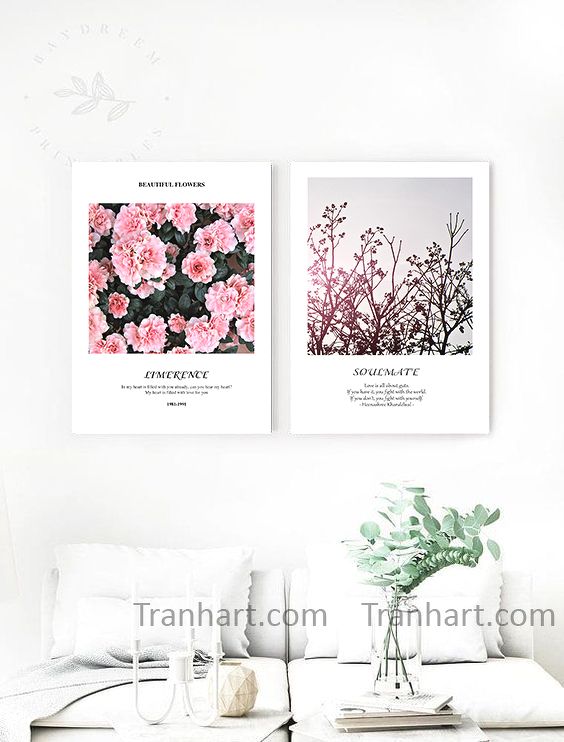 Bộ tranh canvas cành hoa mẫu đơn - 40x60cm