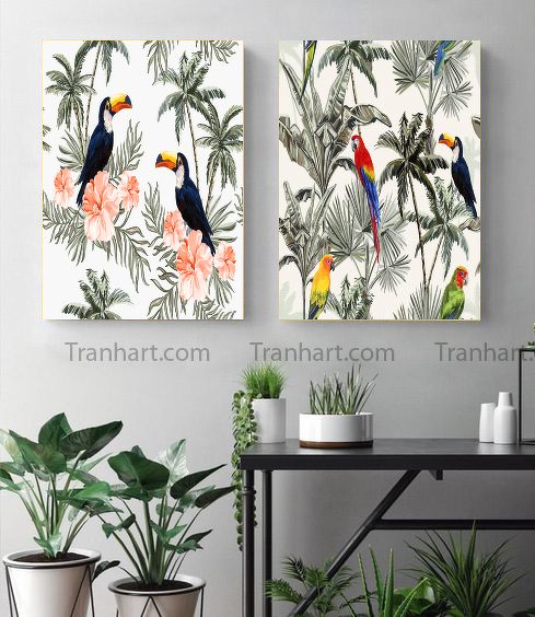 Bộ tranh canvas hoa lá và chim - 40x60cm