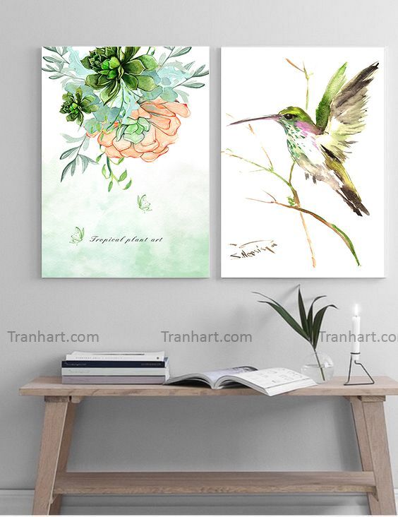 Bộ tranh canvas chú chim và bông hoa - 40x60cm