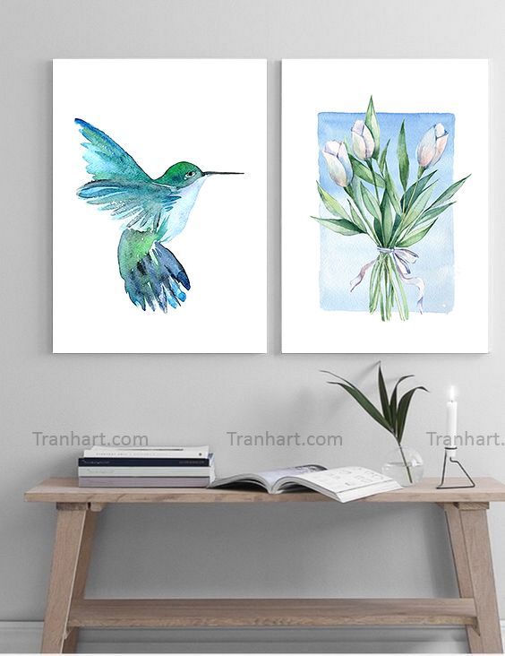 Bộ tranh canvas chú chim và những bông hoa - 40x60cm