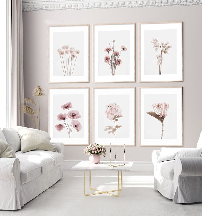 Bộ 6 tranh canvas hong hồng - 40x60cm