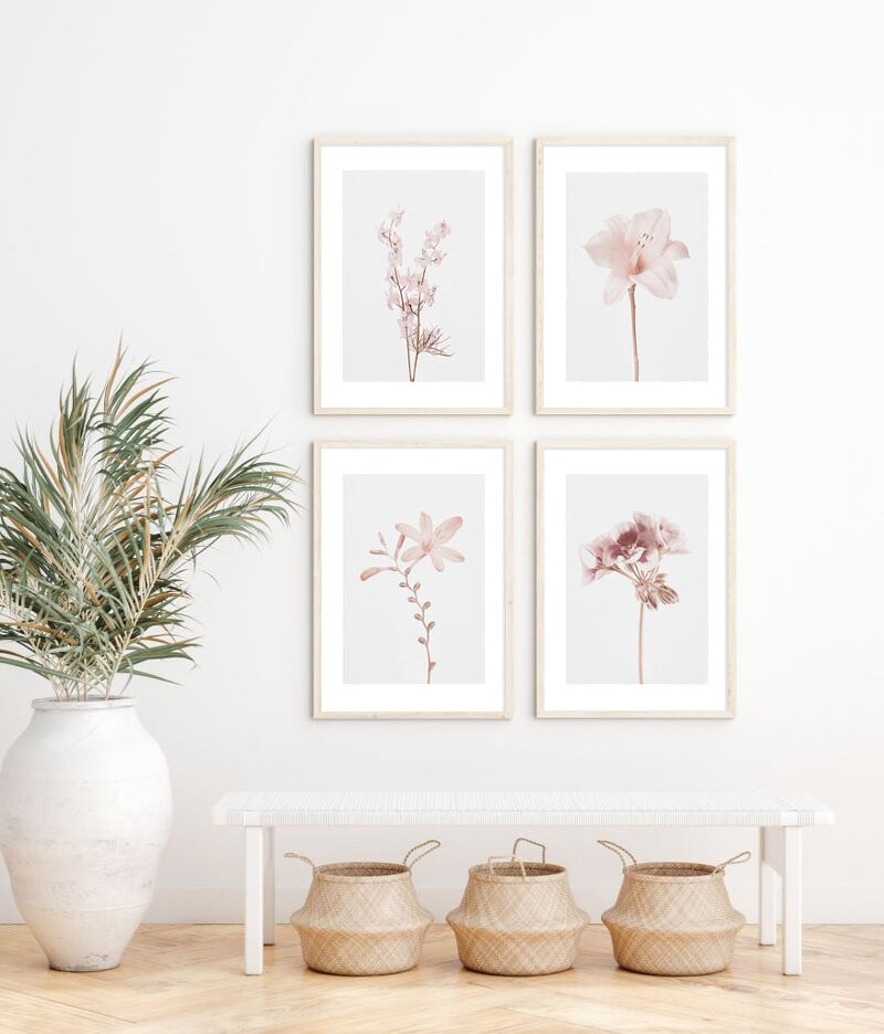 Bộ 4 tranh canvas hoa màu hồng - 40x60cm