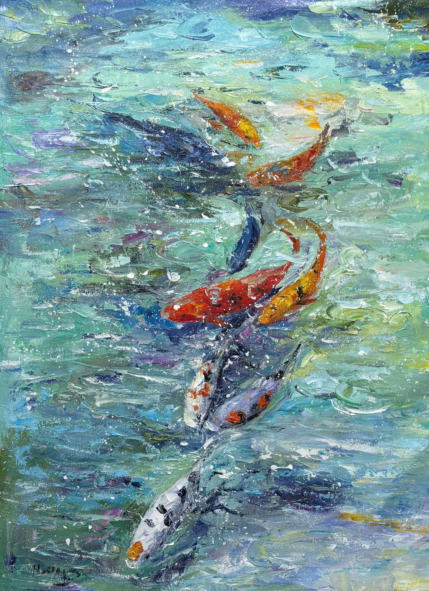 TRANH SƠN DẦU CÁ KOI 095J