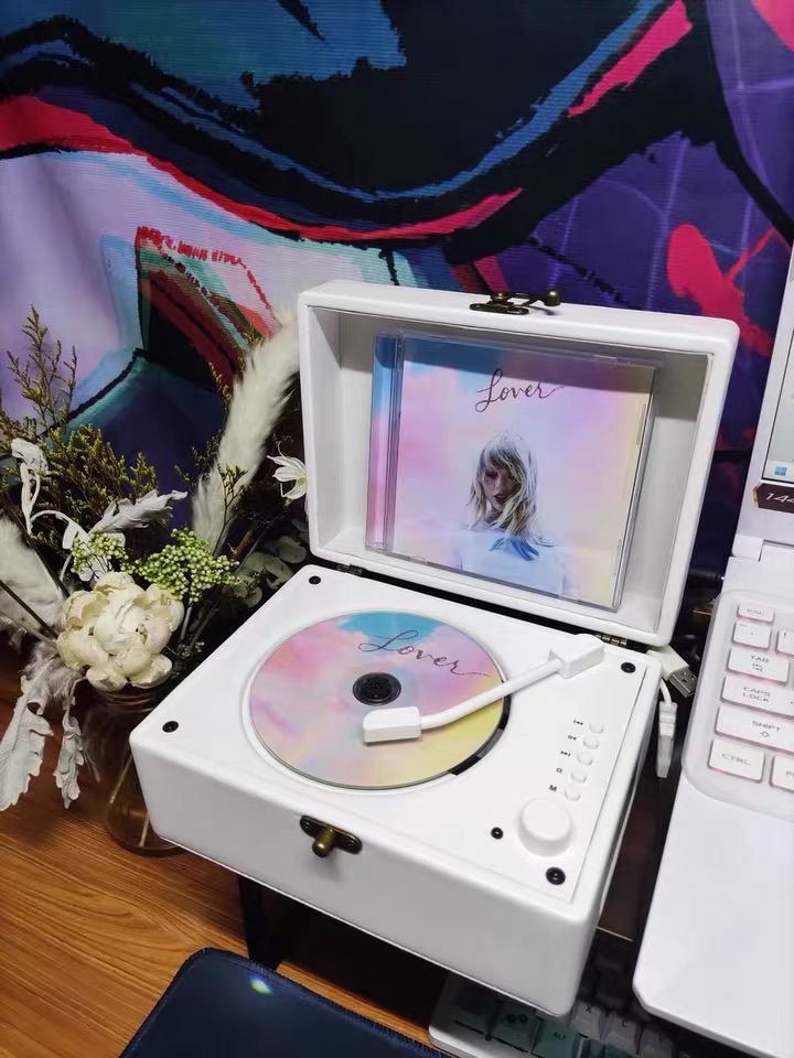 Máy CD Player - nắp trắng sạc pin loa ngang