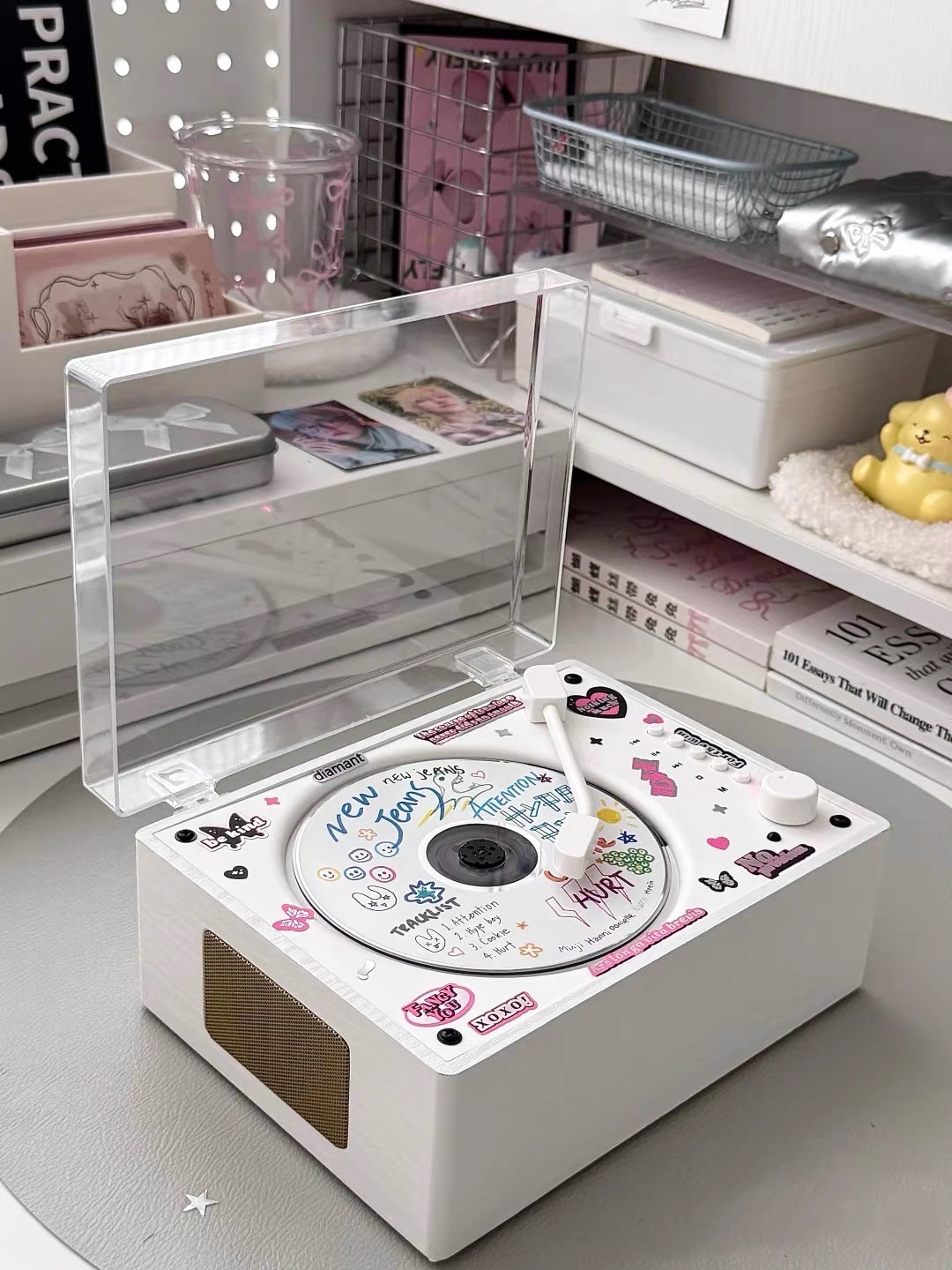 Máy CD Player - nắp trắng sạc pin loa ngang