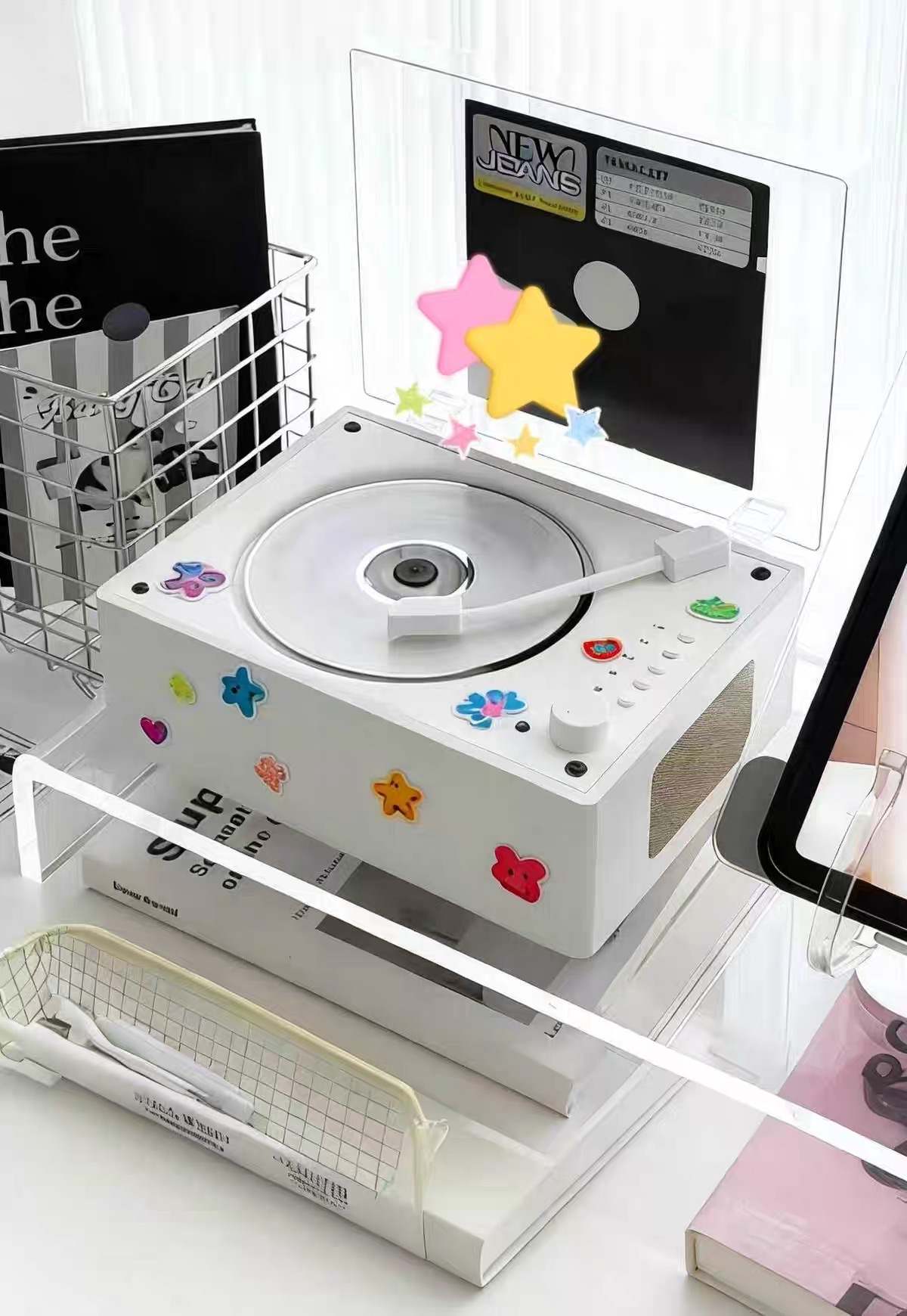 Máy CD Player - nắp trắng sạc pin loa ngang