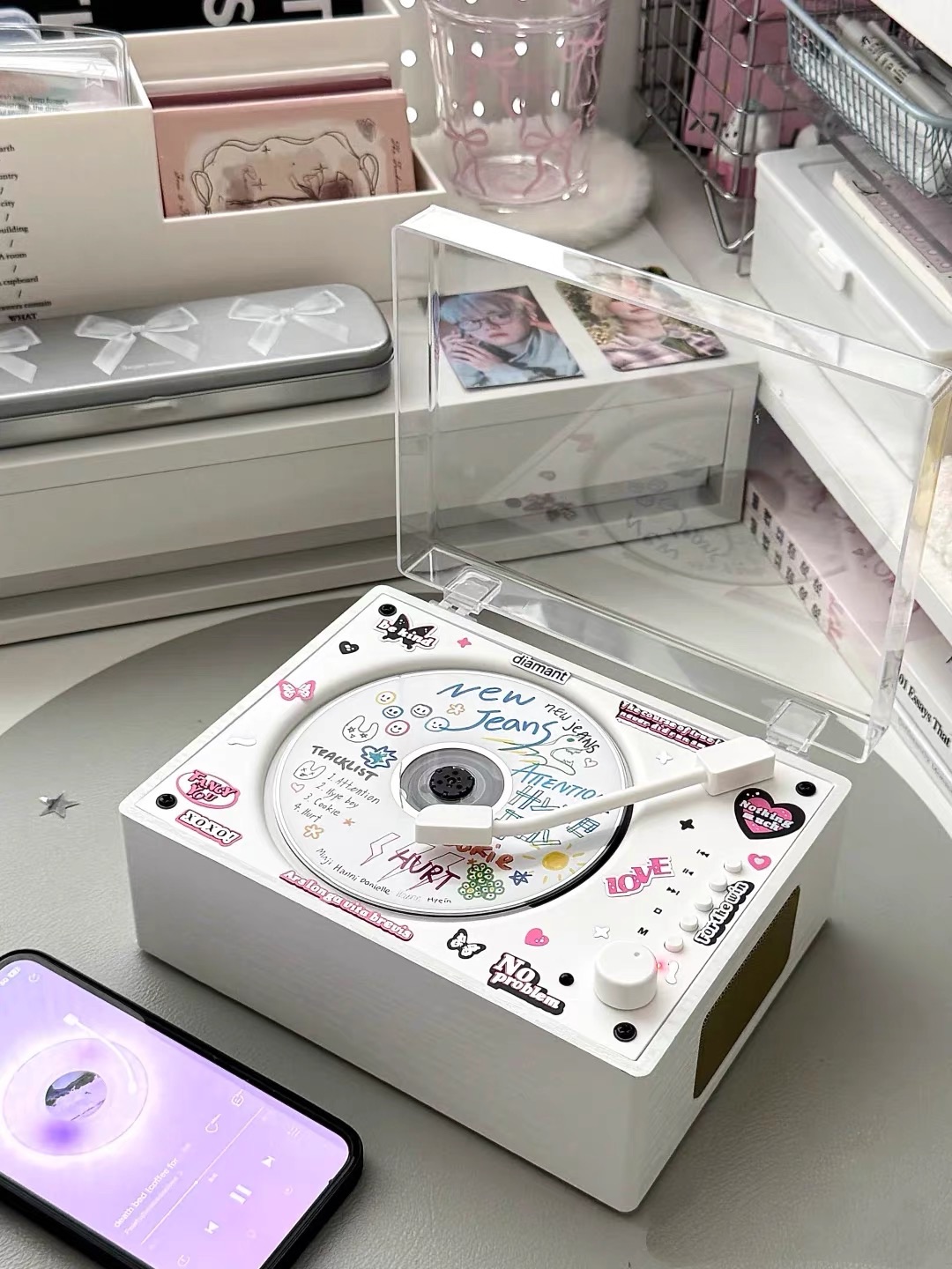 Máy CD Player - nắp trắng sạc pin loa ngang