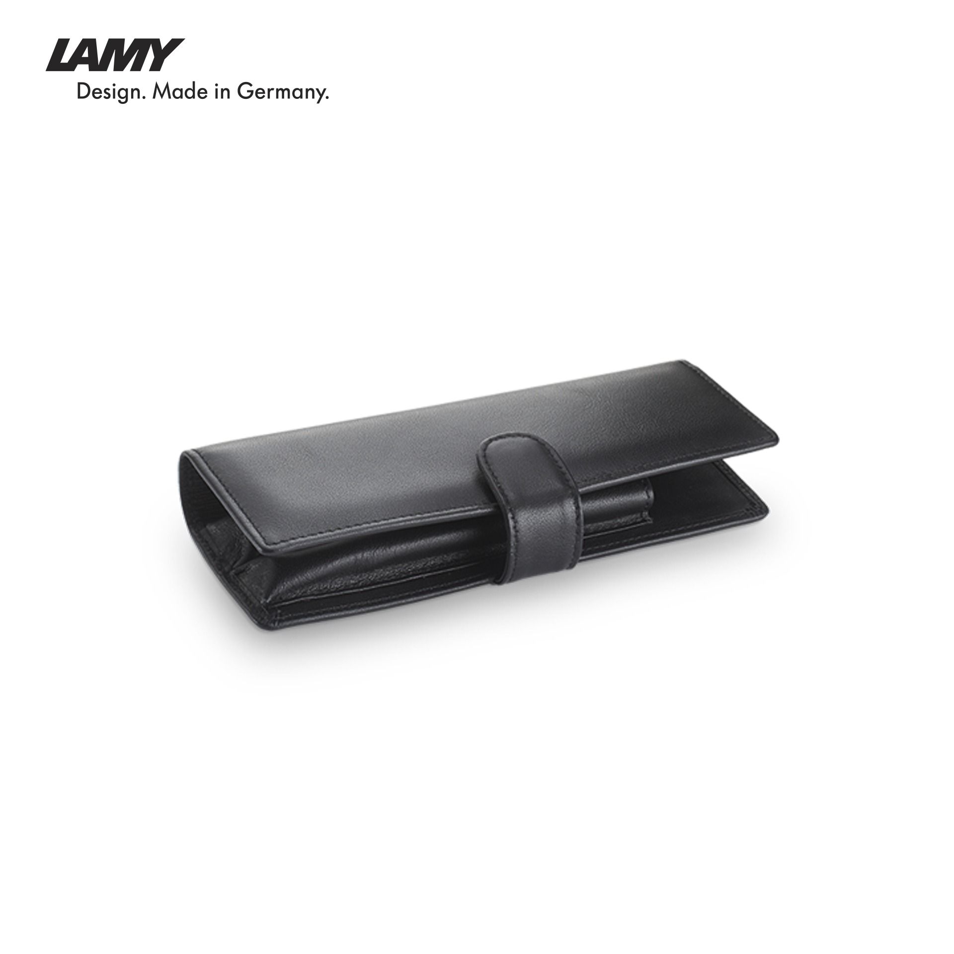 Bao Da Lamy - A 402 ( đen trơn, nắp bấm- đựng 2 bút)