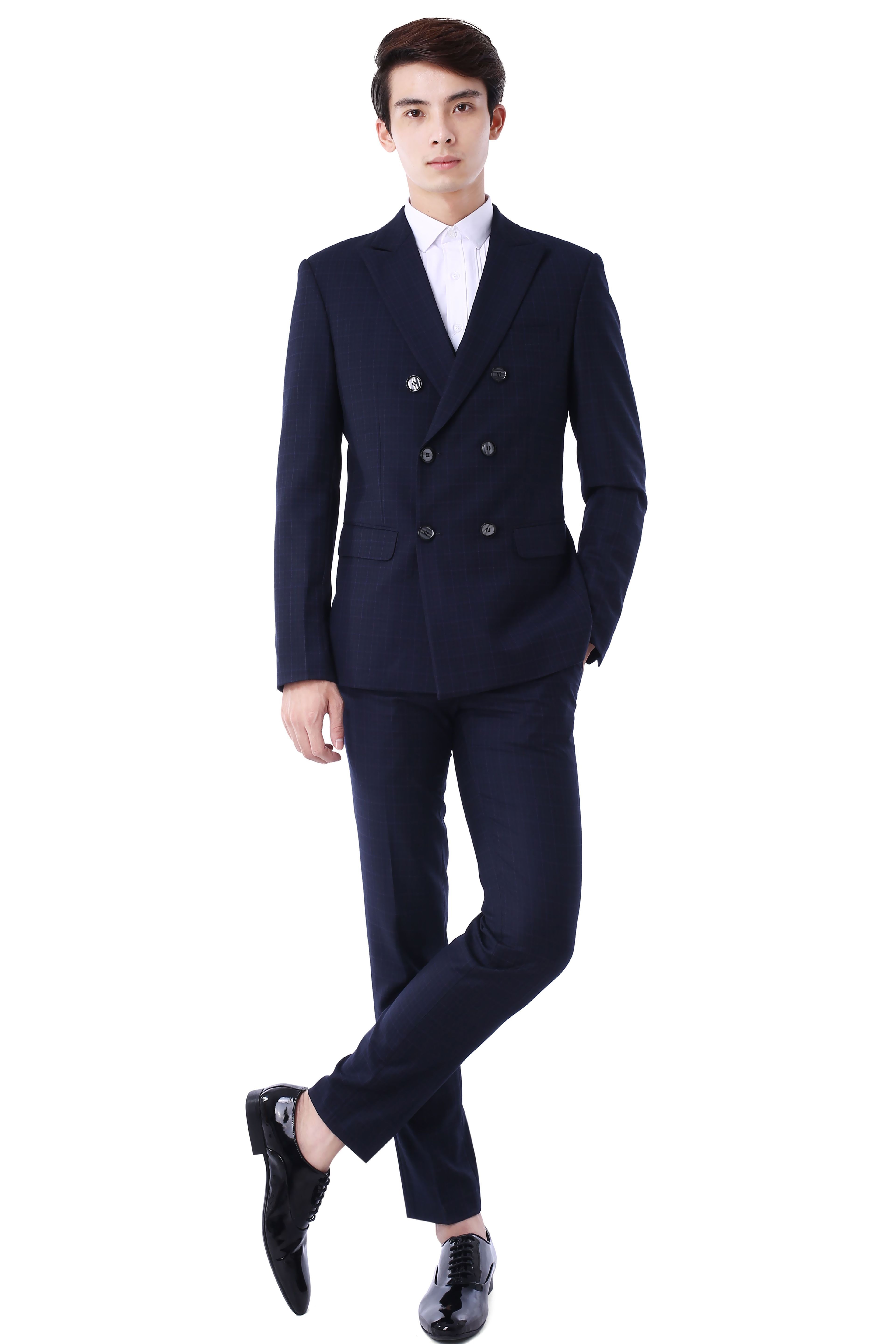 Vest xanh tt kẻ ô vuông nhỏ 2 hàng khuy M