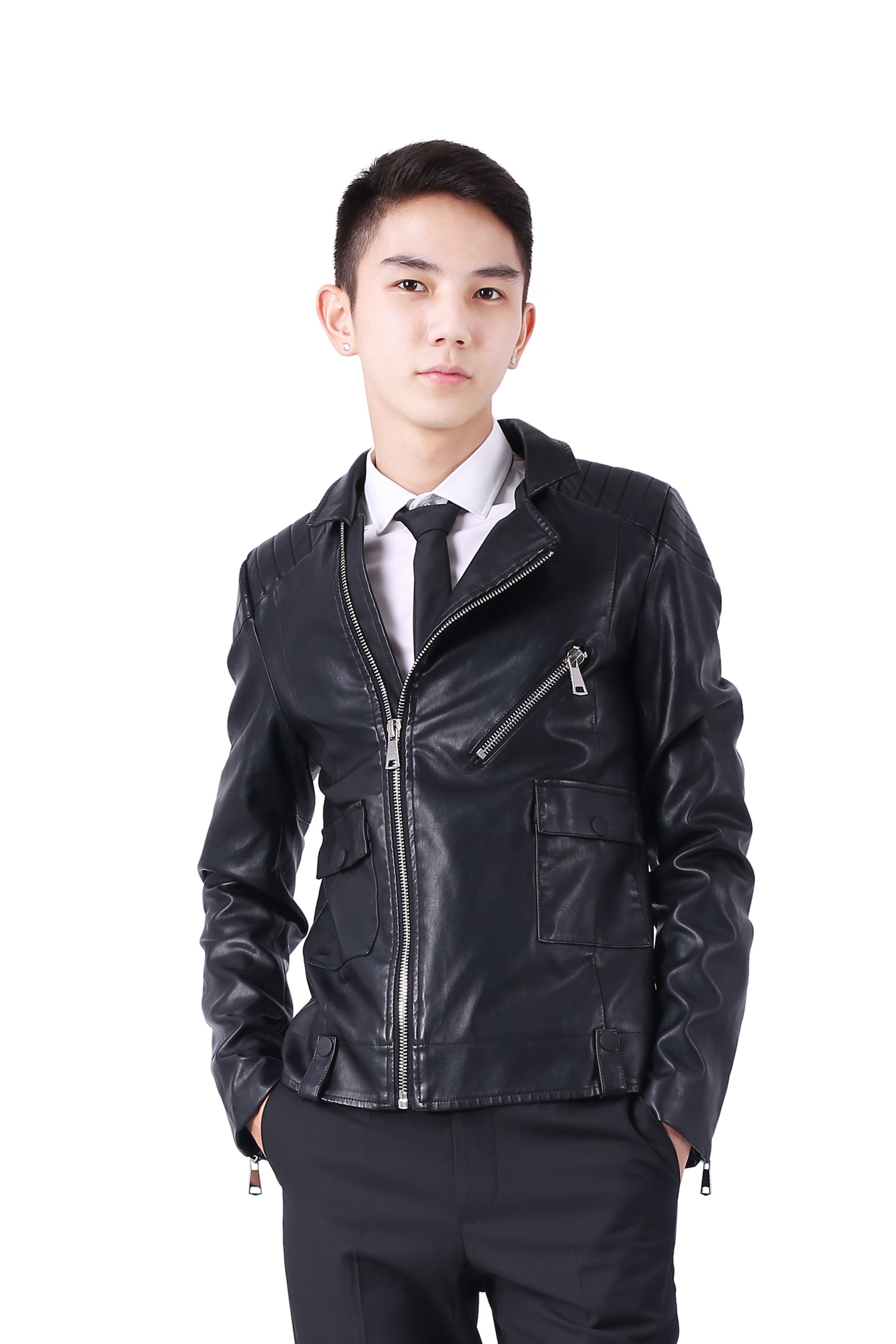 Áo da đen khóa chéo,túi hộp,2 khóa thân sau sz L