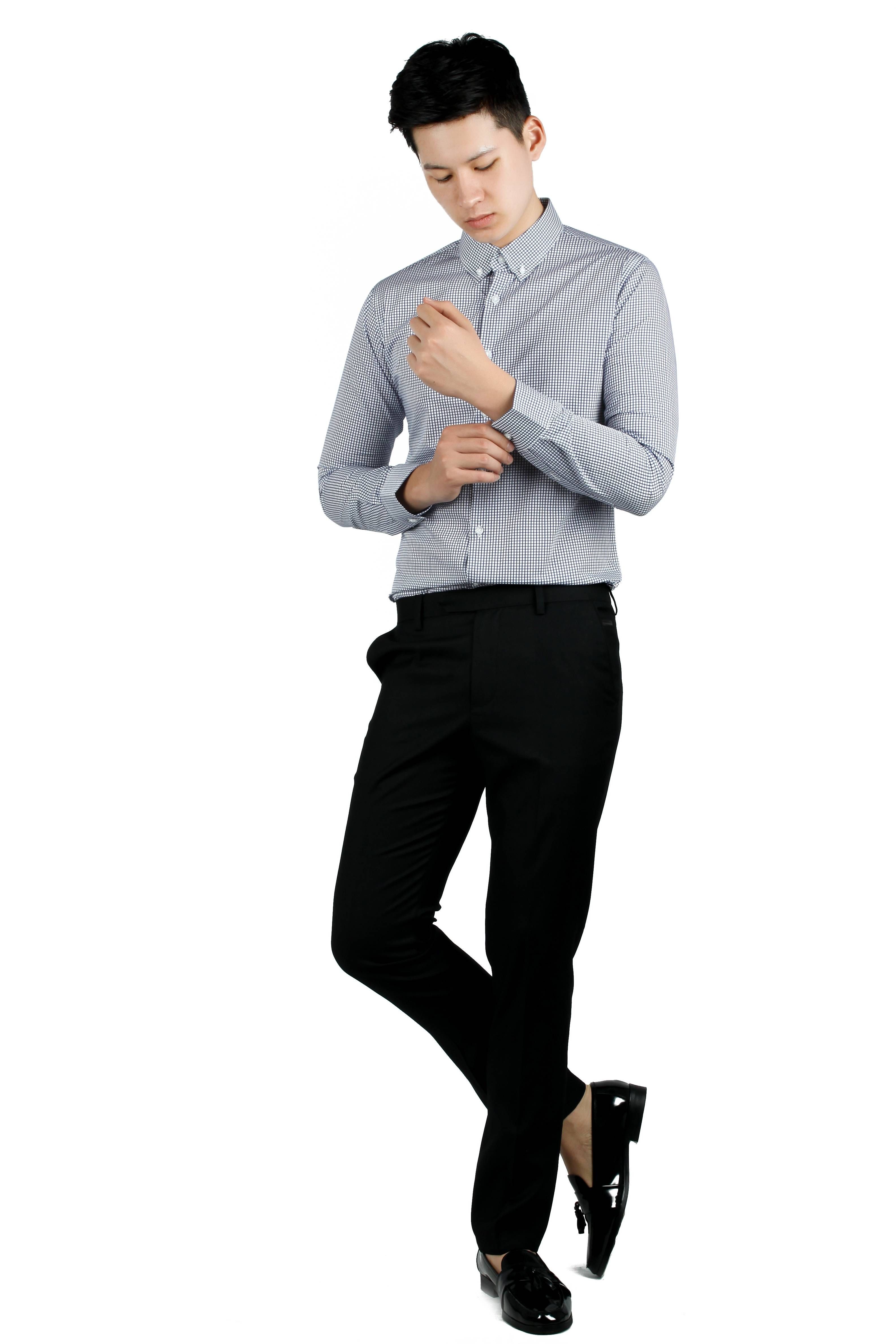 SM kẻ caro xanh tím nhạt sz M