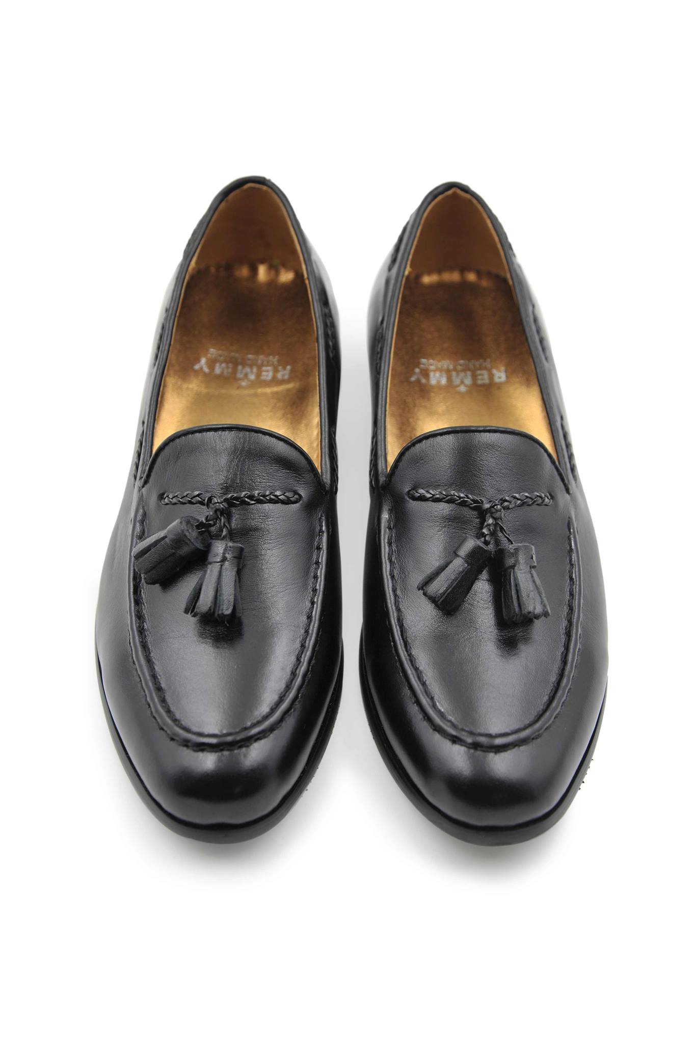 Giày lười đen chuông da mềm, dây đen sz 38