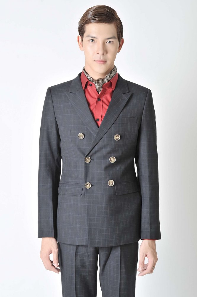 Vest xanh tt, kẻ vuông chỉ xanh đỏ, 2 hàng khuy