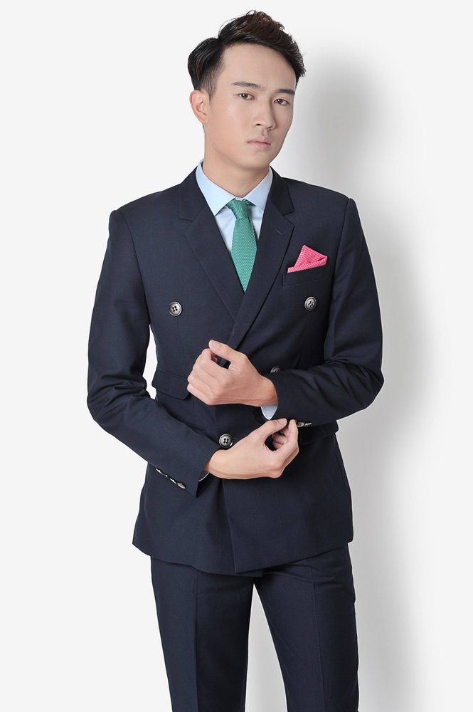 Vest xanh tt, 2 hàng khuy, túi giả