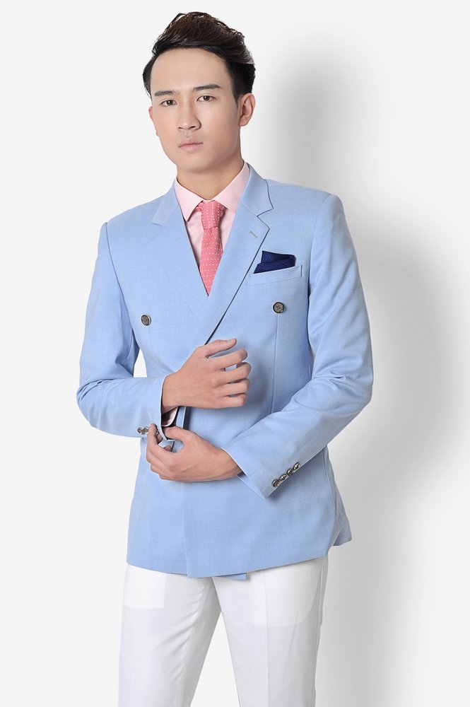 Vest xanh dương nhạt, 2 hàng khuy, túi giả
