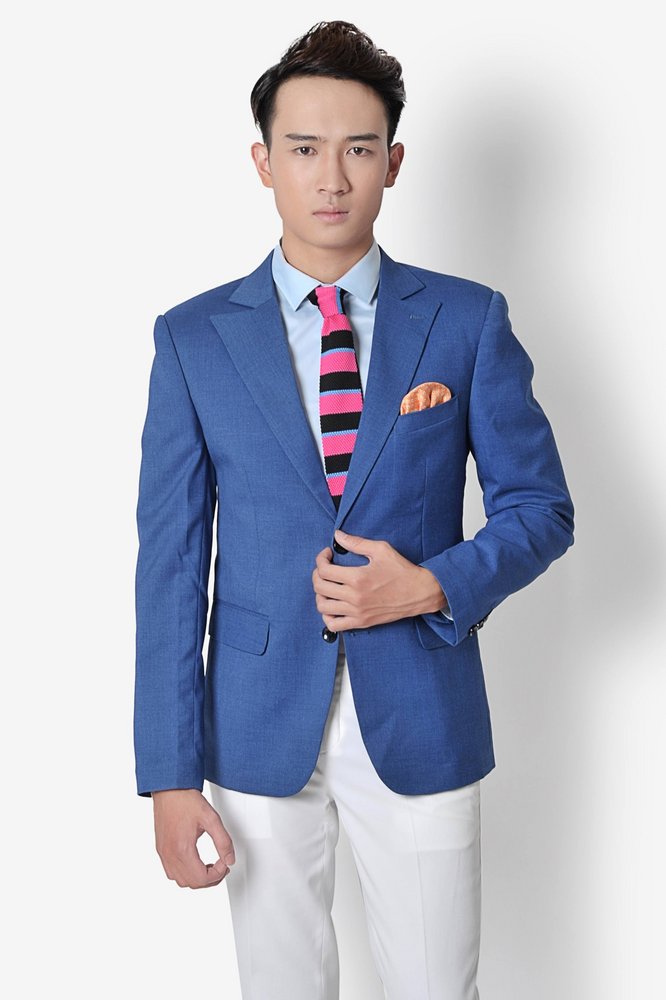 Vest xanh dương 1 hàng khuy 2 cúc