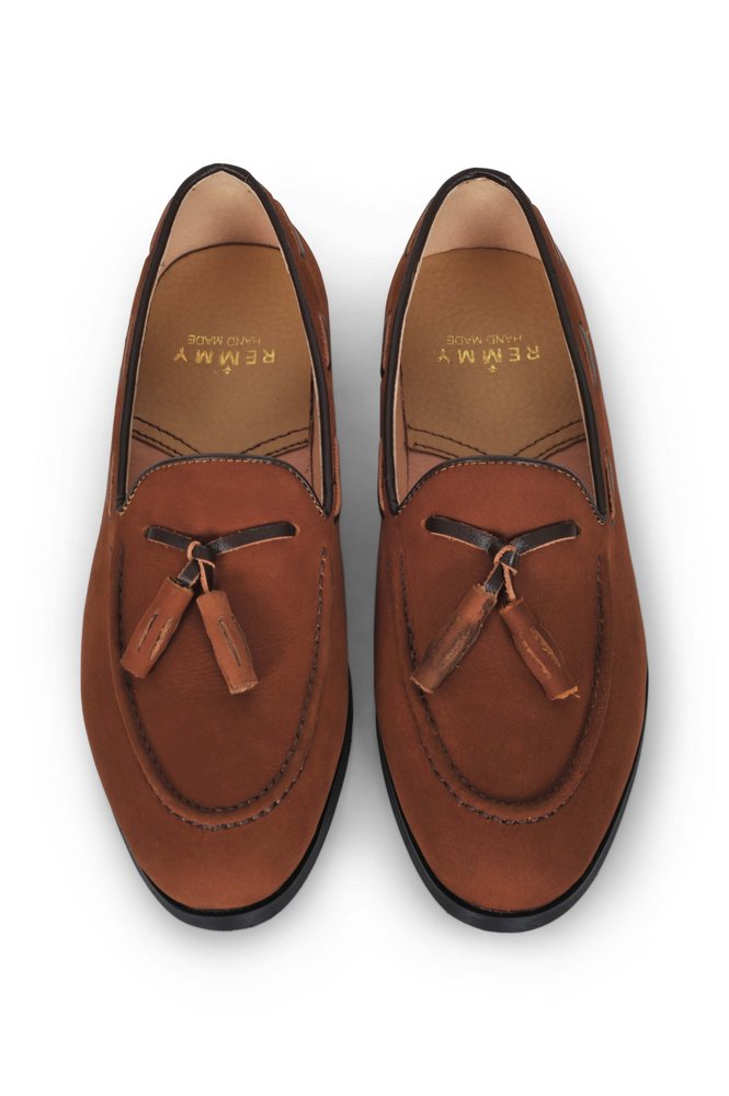 Giày da lộn nâu, luồn dây chuông cụp sz 38