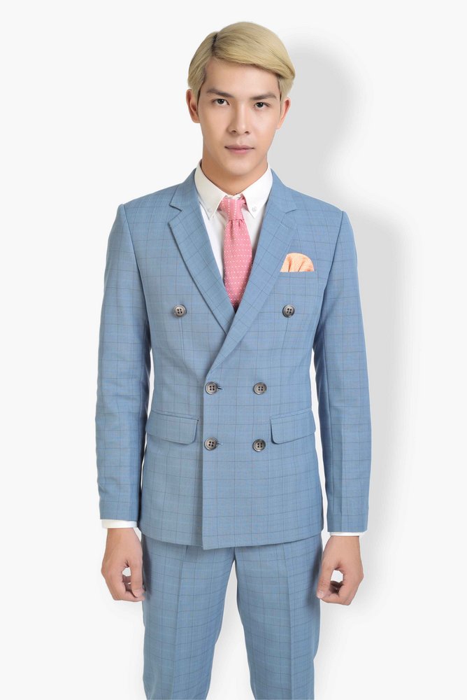Vest xanh ngọc kẻ vuông chỉ nâu