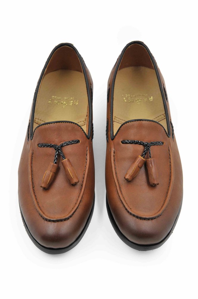 Giày da nâu, chuông cụp luồn dây đen sz 38