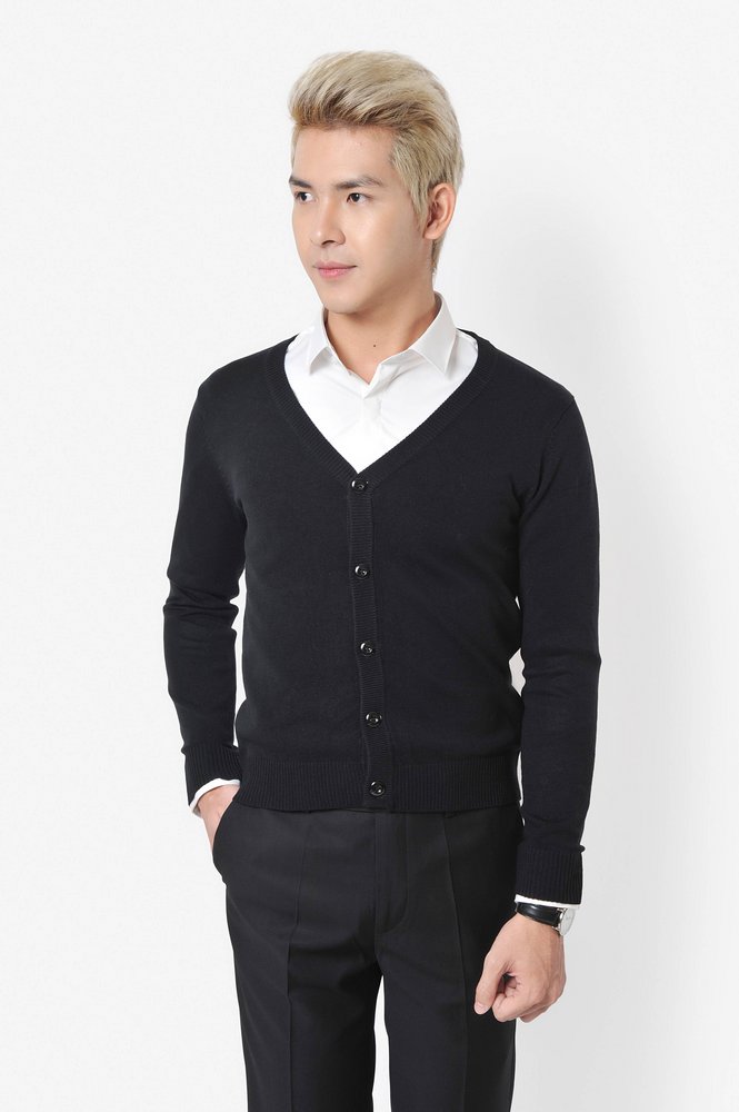 AL đen cổ tim cài cúc sz M