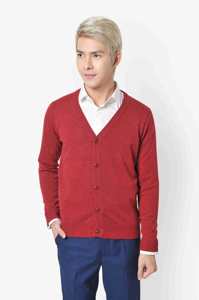 AL đỏ cổ tim cài cúc len mịn sz M