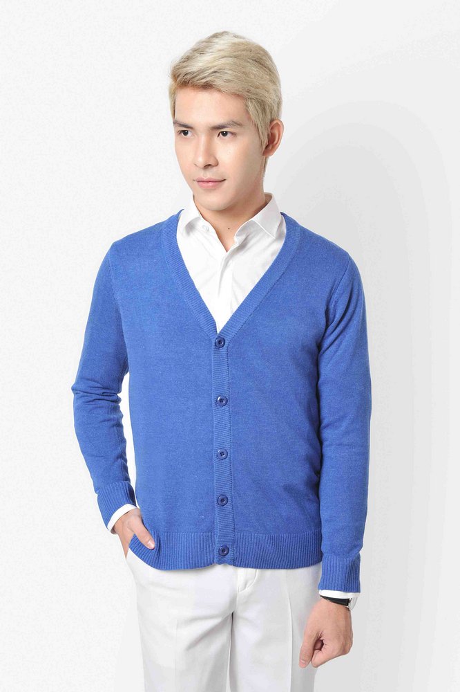 AL xanh dương cổ tim cài cúc sz M