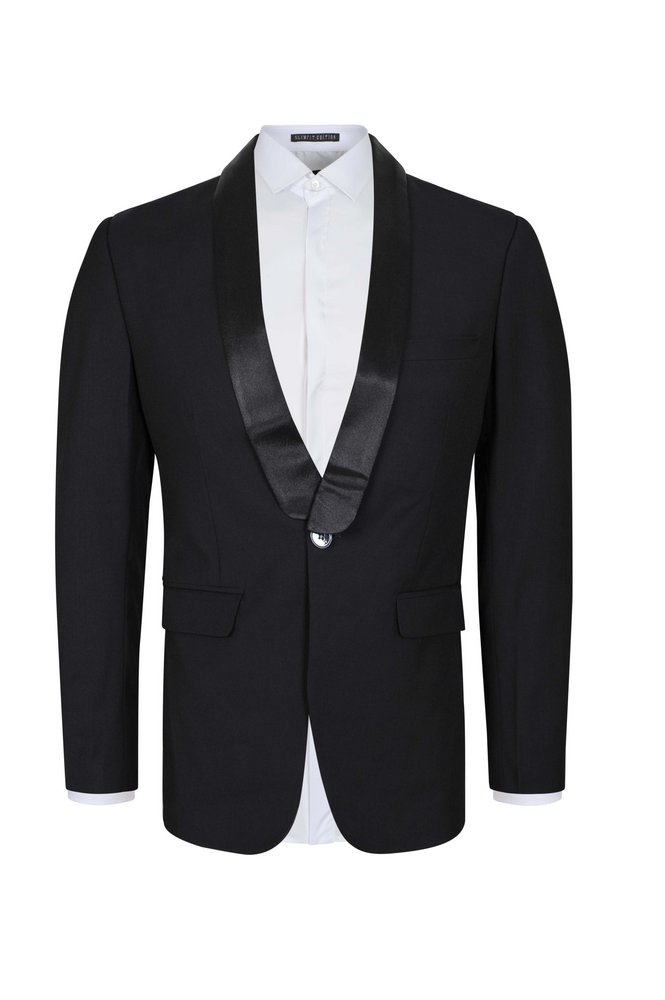 Vest đen 1cúc, ve cổ phi bóng dài sz XS