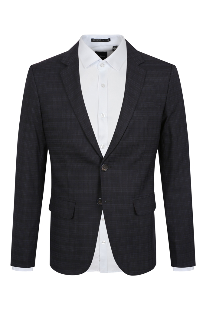 Vest đen kẻ chìm xanh nâu nhạt, 2 cúc