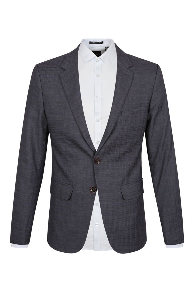 Vest ghi đậm, kẻ chìm xanh, 2 cúc